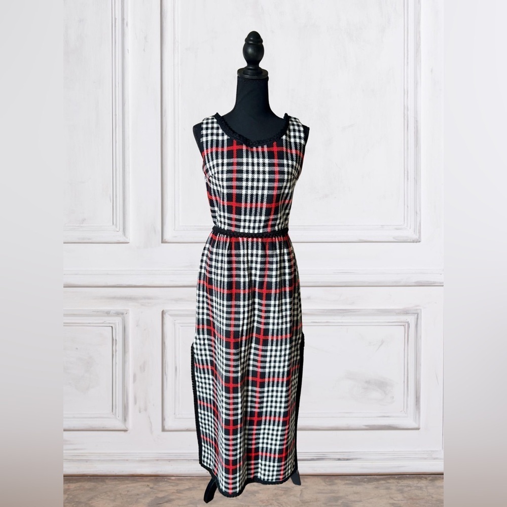 PARADE 70s vintage sleeveless winter holiday dress checkered plaid maxi dress 10